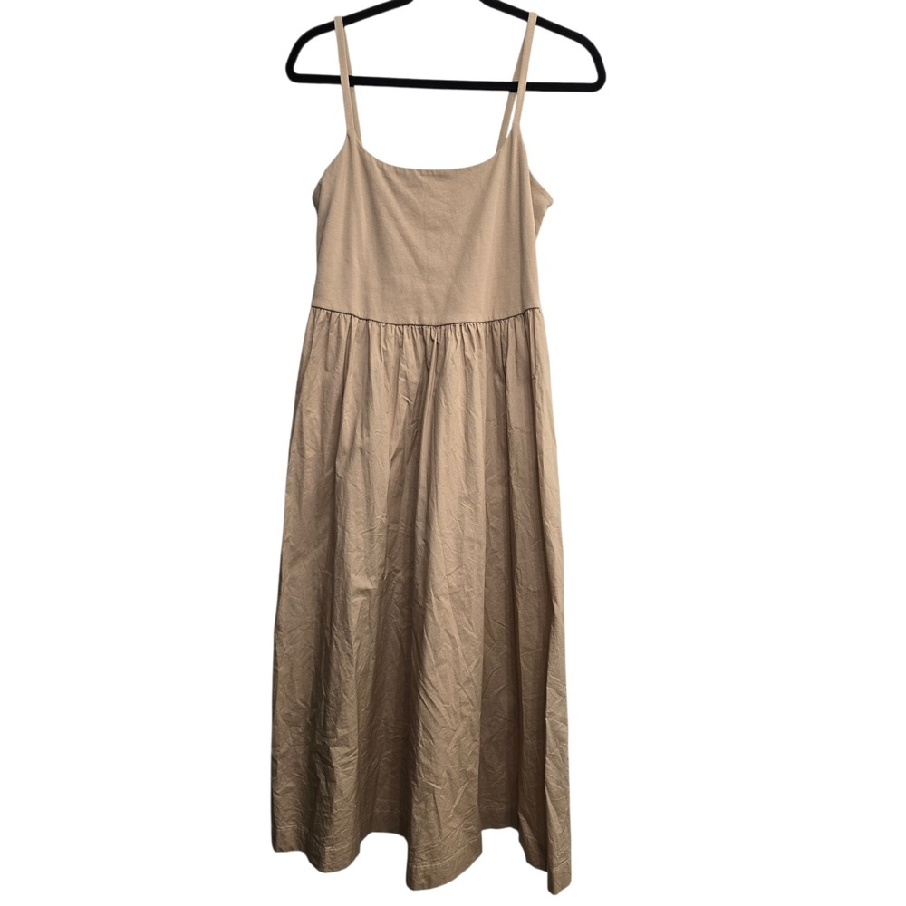 Old Navy Tan Midi Dress L Spaghetti Strap Minimal Coastal Quiet Luxury Capsule - Picture 4 of 8